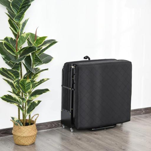 Cama Abatible 184x65 cm con Cabecera Ajustable Ruedas Universales y Estructura de Metal Carga Máx. 120 kg Negro