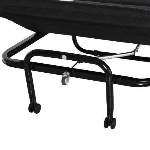 Cama Abatible 184x65 cm con Cabecera Ajustable Ruedas Universales y Estructura de Metal Carga Máx. 120 kg Negro [6]