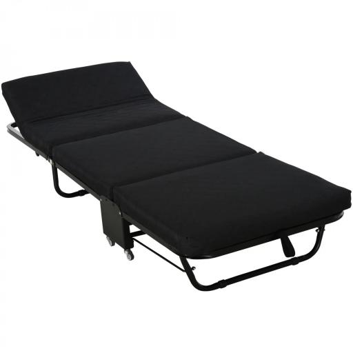 Cama Abatible 184x65 cm con Cabecera Ajustable Ruedas Universales y Estructura de Metal Carga Máx. 120 kg Negro [8]