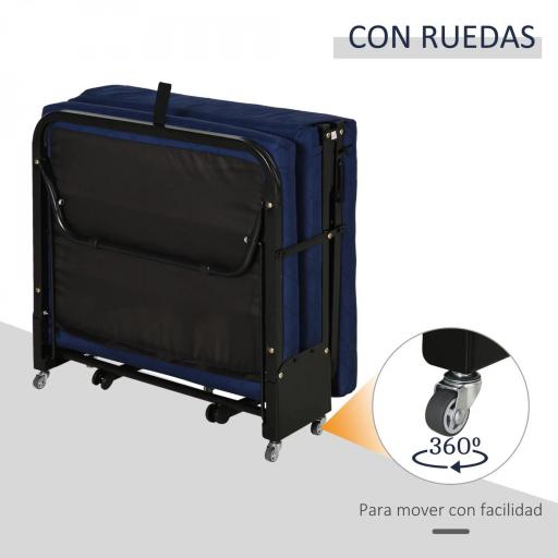 Cama Plegable 184x65 cm con Colchón Cama Abatible con Cabecera Ajustable en 5 Niveles Ruedas Universales y Estructura de Metal Carga Máx. 120 kg Azul [2]