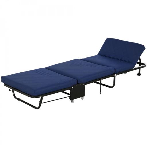 Cama Plegable 184x65 cm con Colchón Cama Abatible con Cabecera Ajustable en 5 Niveles Ruedas Universales y Estructura de Metal Carga Máx. 120 kg Azul [8]