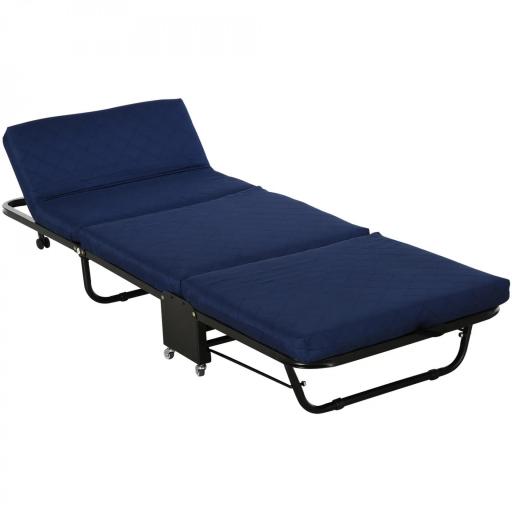 Cama Plegable 184x65 cm con Colchón Cama Abatible con Cabecera Ajustable en 5 Niveles Ruedas Universales y Estructura de Metal Carga Máx. 120 kg Azul [9]