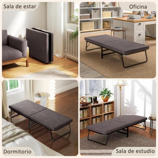 Cama Plegatín Plegable 70x180 cm con Colchón de Espuma Respaldo Ajustable en 5 Posiciones y Ruedas Carga 120 kg Marrón [4]