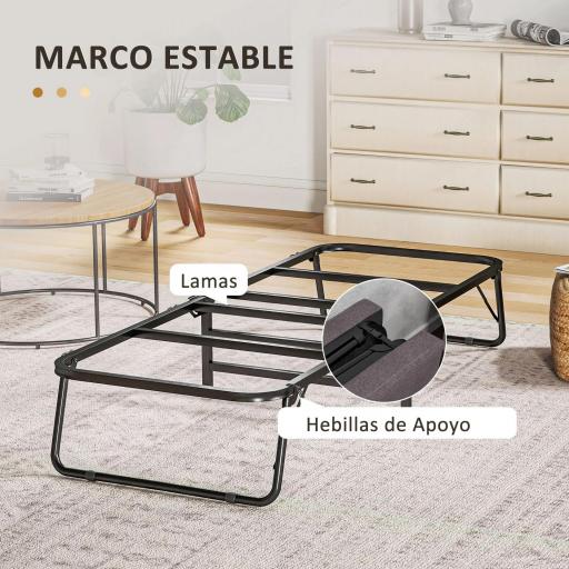 Cama Plegatín Plegable 70x180 cm con Colchón de Espuma Respaldo Ajustable en 5 Posiciones y Ruedas Carga 120 kg Marrón [7]