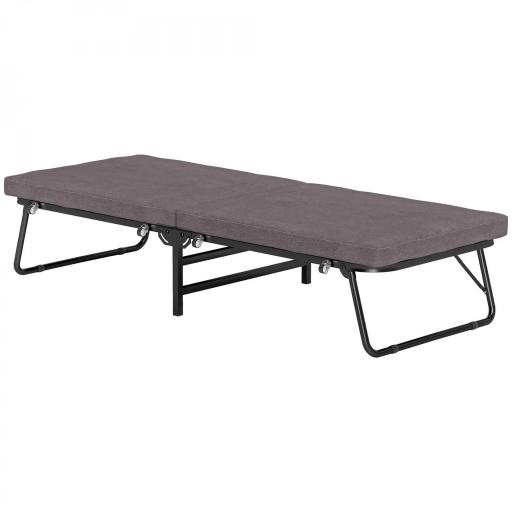 Cama Plegatín Plegable 70x180 cm con Colchón de Espuma Respaldo Ajustable en 5 Posiciones y Ruedas Carga 120 kg Marrón [8]