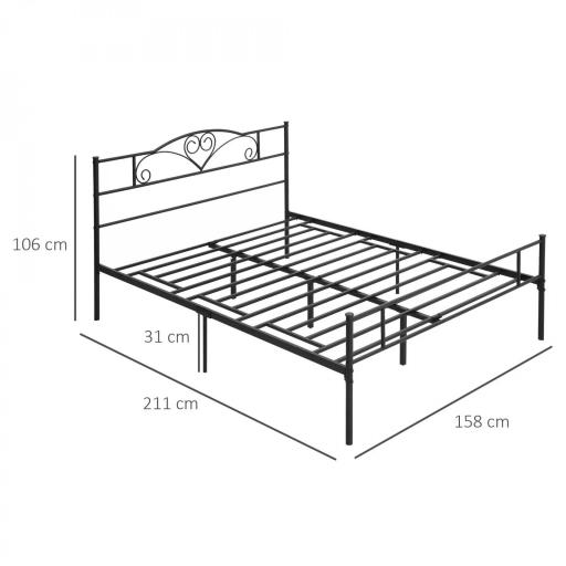 Marco de Cama Doble de Metal para Colchón 150x200 cm con Cabecera y Patas de 31 cm Estructura de Cama Matrimonio con Espacio Bajo de Almacenamiento 158x211x106 cm Negro [1]