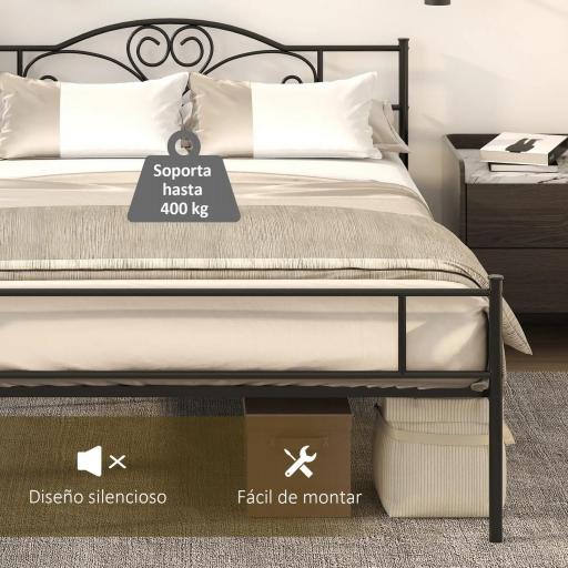 Marco de Cama Doble de Metal para Colchón 150x200 cm con Cabecera y Patas de 31 cm Estructura de Cama Matrimonio con Espacio Bajo de Almacenamiento 158x211x106 cm Negro [4]