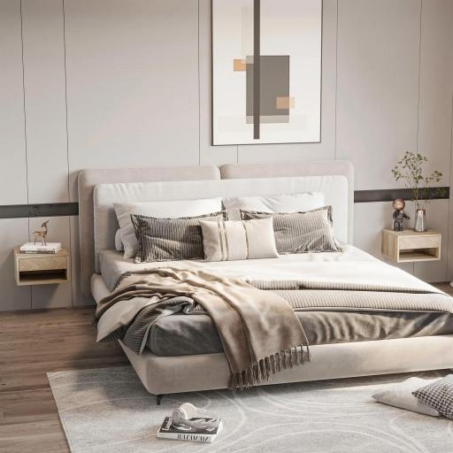 Juego de 2 Mesitas de Noche Colgantes Mesillas de Noche con Cajón para Dormitorio 37x32x21 cm Natural