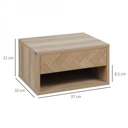 Juego de 2 Mesitas de Noche Colgantes Mesillas de Noche con Cajón para Dormitorio 37x32x21 cm Natural [1]