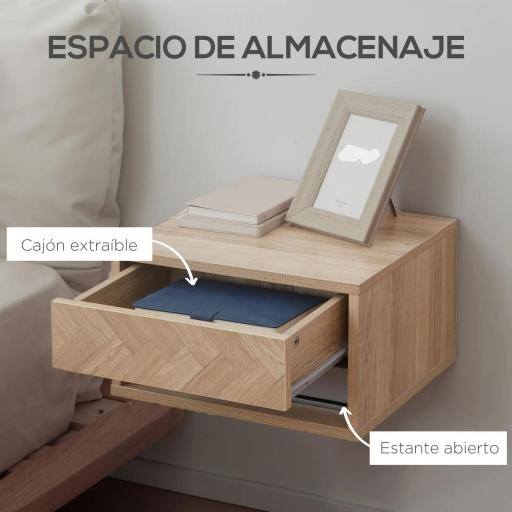 Juego de 2 Mesitas de Noche Colgantes Mesillas de Noche con Cajón para Dormitorio 37x32x21 cm Natural [4]