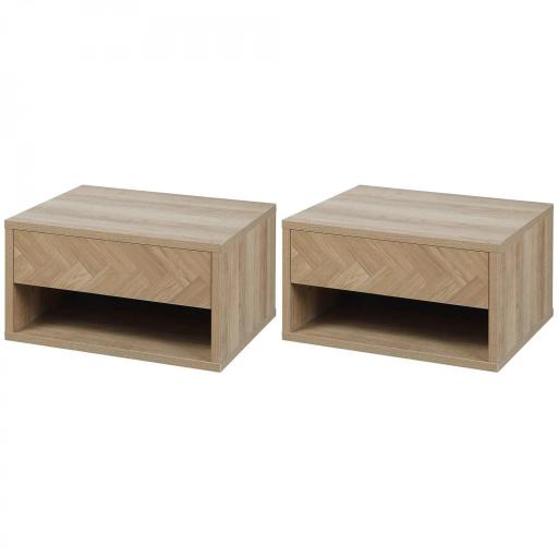 Juego de 2 Mesitas de Noche Colgantes Mesillas de Noche con Cajón para Dormitorio 37x32x21 cm Natural [9]