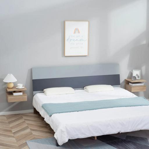 Set de 2 Mesitas de Noche Flotantes con 1 Cajón y Estante Abierto Diseño Moderno Montado en la Pared 35x32x22,5 cm Roble