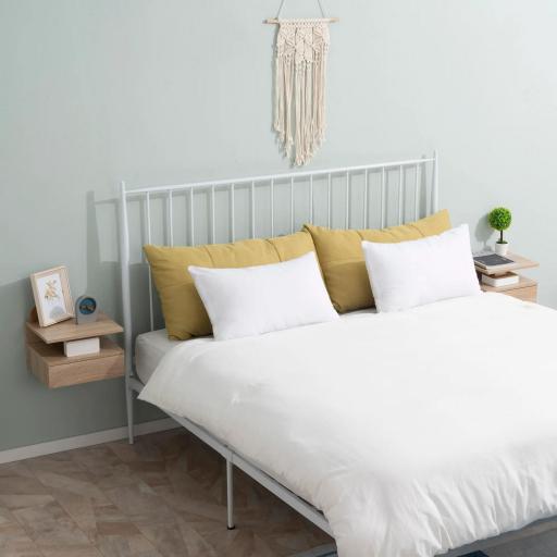 Set de 2 Mesitas de Noche Flotantes con 1 Cajón y Estante Abierto Diseño Moderno Montado en la Pared 35x32x22,5 cm Roble [4]