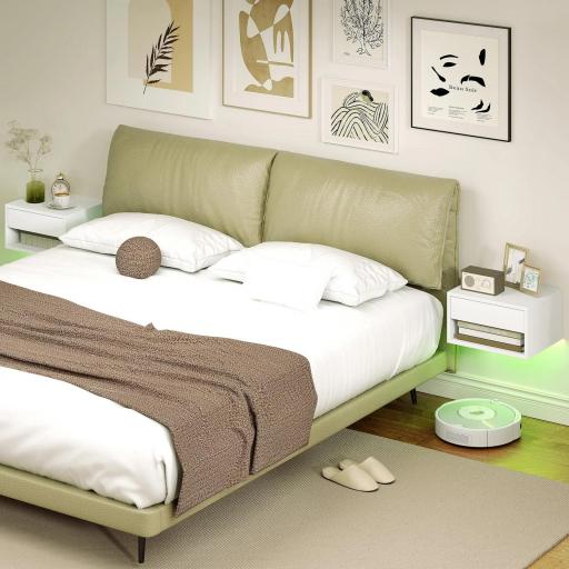 Juego de 2 Mesitas de Noche Flotantes con Luces LED RGB Control de APP Cajón Estante Abierto 37x32x21 cm Blanco [8]