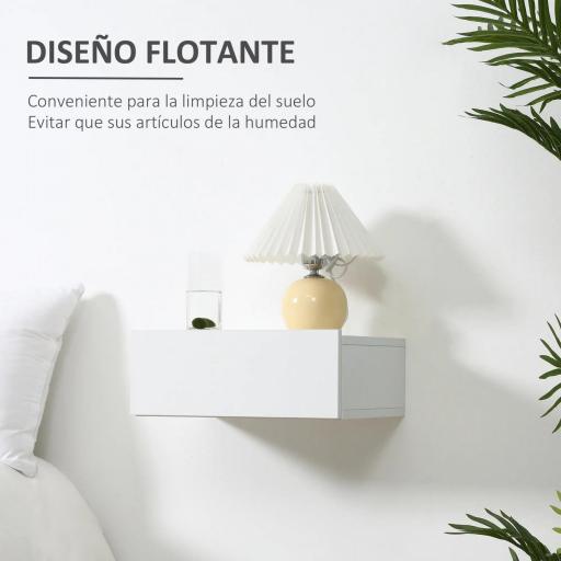 Juego de 2 Mesitas de Noche Flotantes con Cajón, Mesillas de Noche Dormitorio, Montado en la Pared, Estilo Moderno, para Sala de Estar, 40x30x15 cm, Blanco [3]