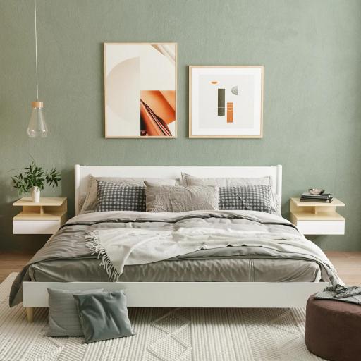 Set de 2 Mesitas de Noche Flotantes con 1 Cajón y Estante Abierto Diseño Moderno Montado en la Pared 35x32x22,5 cm Roble