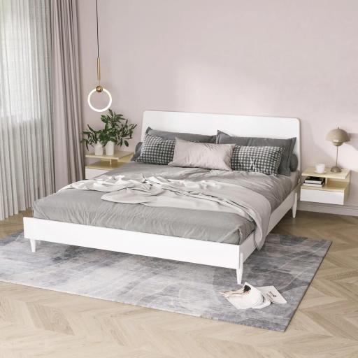 Set de 2 Mesitas de Noche Flotantes con 1 Cajón y Estante Abierto Diseño Moderno Montado en la Pared 35x32x22,5 cm Roble [5]