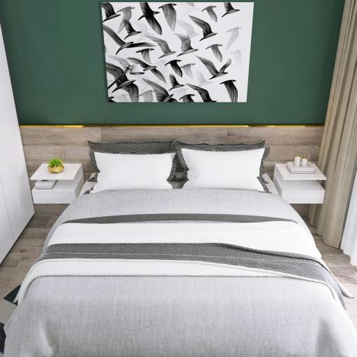 Juego de 2 Mesitas de Noche Flotantes, Mesillas de Noche Dormitorio con Cajón, Estante Abierto, para Sala de Estar, 35x32x22,5 cm, Blanco [4]