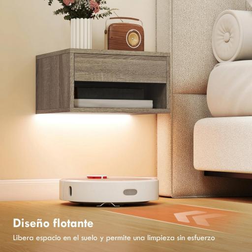 Juego de 2 Mesitas de Noche Flotantes con Luces LED RGB Control de APP Cajón Estante Abierto Natural [5]