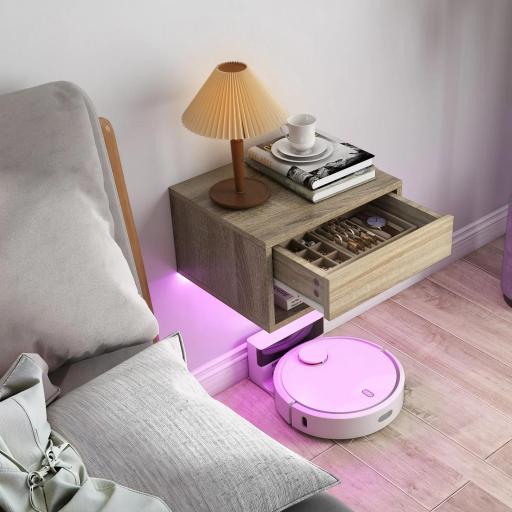 Juego de 2 Mesitas de Noche Flotantes con Luces LED RGB Control de APP Cajón Estante Abierto Natural [9]