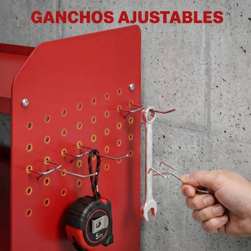 Organizador de Herramientas de Jardín Estante de Almacenamiento de Pared de 2 Niveles con Bandeja y Ganchos Rojo [3]