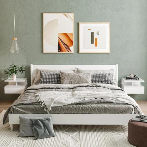 Juego de 2 Mesitas de Noche Colgantes con 1 Cajón y Estante Abierto para Dormitorio 35x32x22,5 cm Blanco