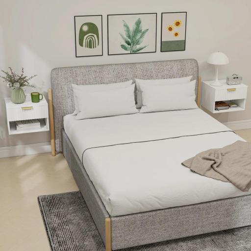 Juego de 2 Mesitas de Noche Flotantes con Cajón con Frente Acanalado y Estante Abierto 40x34x29 cm Blanco