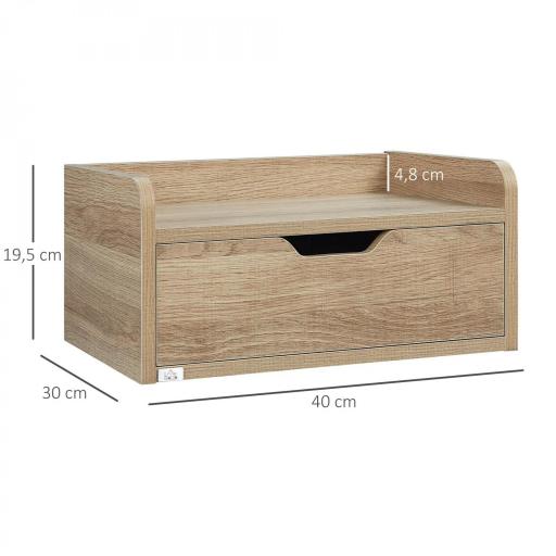 Set de 2 Mesitas de Noche de Pared Mesillas Flotantes con 1 Cajón para Dormitorio Habitación 40x30x19,5 cm Natural [1]