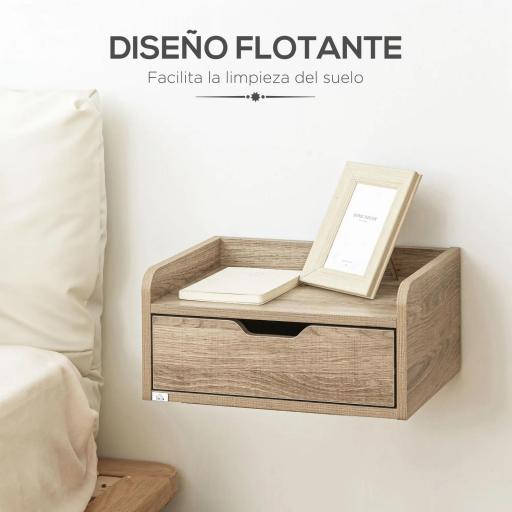 Set de 2 Mesitas de Noche de Pared Mesillas Flotantes con 1 Cajón para Dormitorio Habitación 40x30x19,5 cm Natural [3]