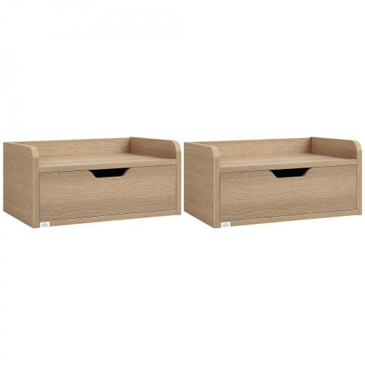 Set de 2 Mesitas de Noche de Pared Mesillas Flotantes con 1 Cajón para Dormitorio Habitación 40x30x19,5 cm Natural [8]
