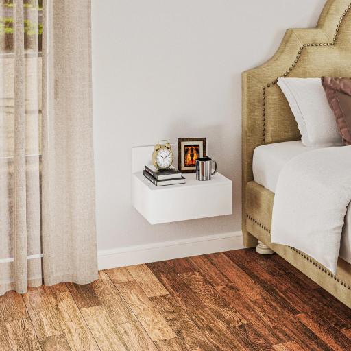 Juego de 2 Mesitas de Noche Colgantes Mesillas de Noche para Dormitorio con Cajón 43x36,5x30,5 cm Blanco [7]