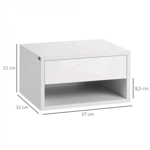  Juego de 2 Mesitas de Noche Colgantes Mesillas de Noche con Cajón para Dormitorio 37x32x21 cm Blanco [1]