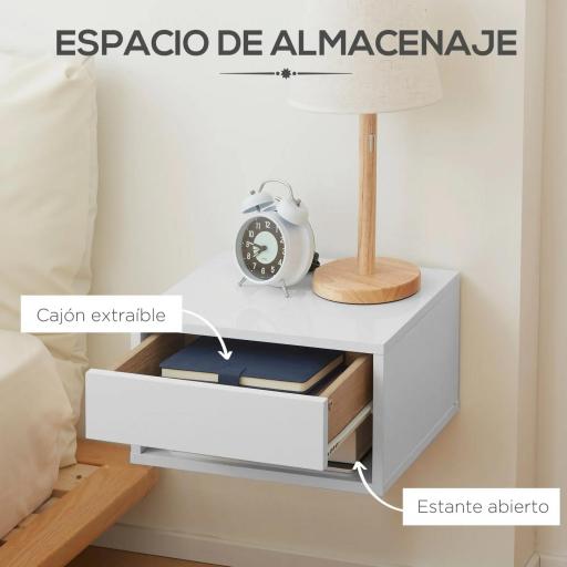  Juego de 2 Mesitas de Noche Colgantes Mesillas de Noche con Cajón para Dormitorio 37x32x21 cm Blanco [4]