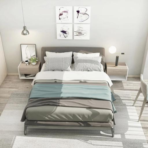 Juego de 2 Mesitas de Noche Flotantes Mesitas de Noche Colgantes con 1 Cajón y Estante Abierto 46x30x30cm Roble y Blanco [5]