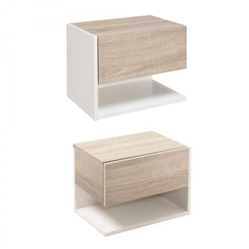 Juego de 2 Mesitas de Noche Flotantes Mesitas de Noche Colgantes con 1 Cajón y Estante Abierto 46x30x30cm Roble y Blanco [9]
