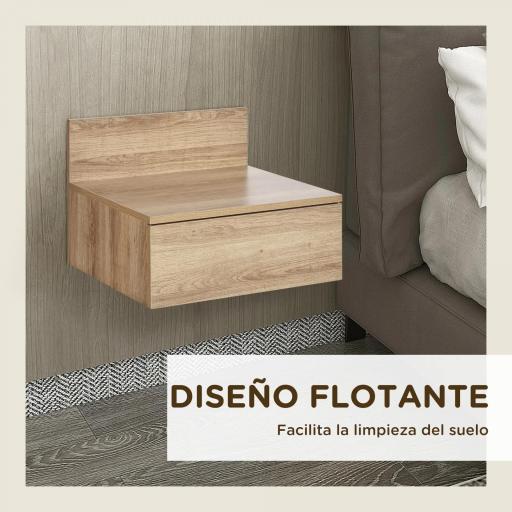  2 Mesitas de Noche Flotantes Juego de 2 Mesillas de Noche con Cajón para Dormitorio Habitación 43x36,5x30,5 cm Natural [4]