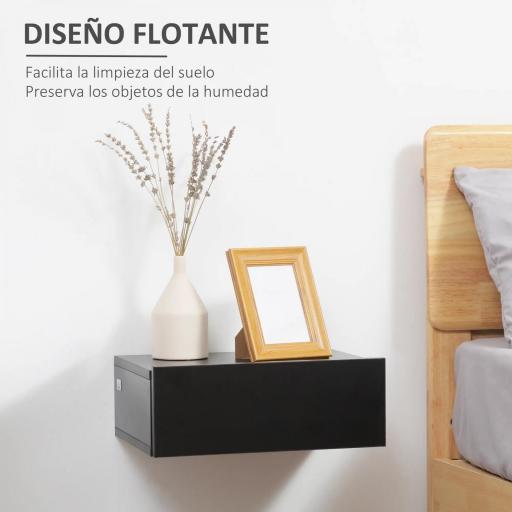 Set de 2 Mesitas de Noche Flotantes con 1 Cajón Diseño Montado en la Pared Estilo Moderno 40x30x15 cm Negro [4]