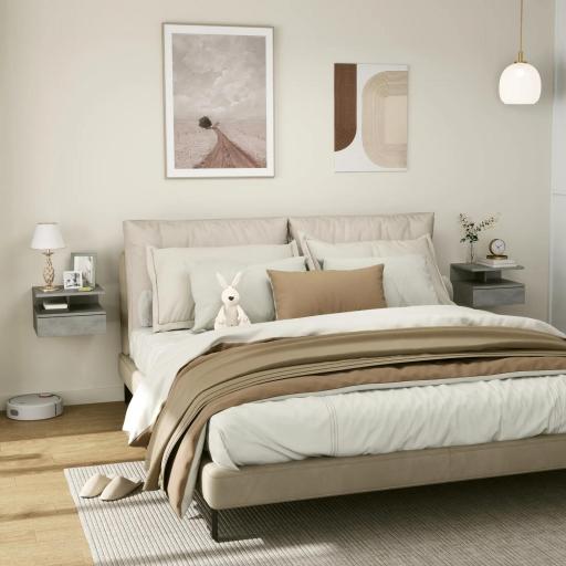  2 Mesitas de Noche Flotantes con 1 Cajón y Estante Abierto Diseño Moderno 35x32x22,5 cm Gris