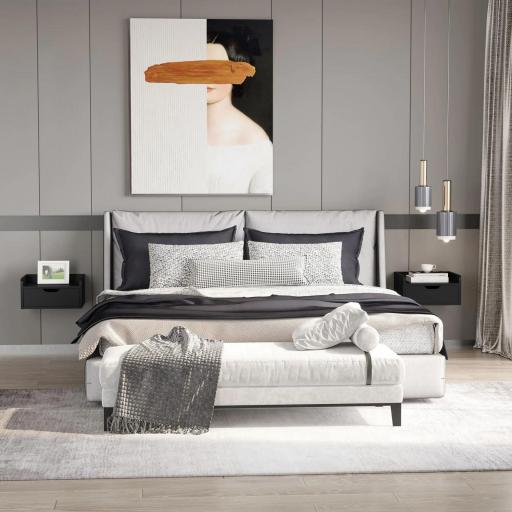 Set de 2 Mesitas de Noche de Pared Mesillas Flotantes con 1 Cajón para Dormitorio Habitación 40x30x19,5 cm Negro