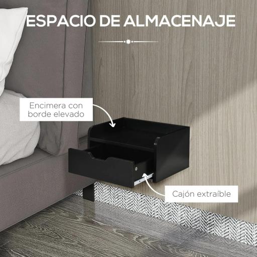 Set de 2 Mesitas de Noche de Pared Mesillas Flotantes con 1 Cajón para Dormitorio Habitación 40x30x19,5 cm Negro [4]