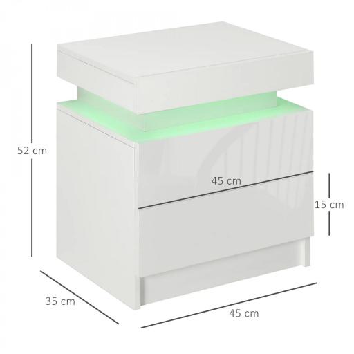 Mesita de Noche Blanca con Luz LED Mesita Decorativa con 2 Cajones y Mando a Distancia 45x35x52 cm Blanco [1]