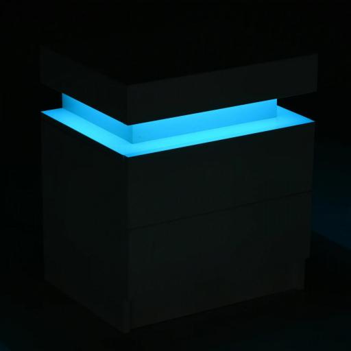 Mesita de Noche Blanca con Luz LED Mesita Decorativa con 2 Cajones y Mando a Distancia 45x35x52 cm Blanco [8]