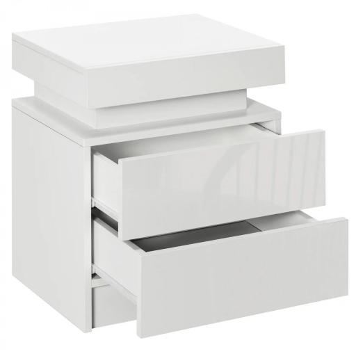 Mesita de Noche Blanca con Luz LED Mesita Decorativa con 2 Cajones y Mando a Distancia 45x35x52 cm Blanco [9]