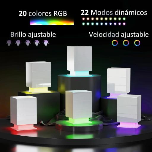 Mesita de Noche con LED RGB 3 Cajones y Mando a Distancia Diseño Moderno 40x35x60 cm Blanco Brillo [3]
