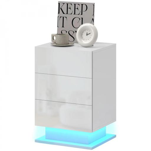 Mesita de Noche con LED RGB 3 Cajones y Mando a Distancia Diseño Moderno 40x35x60 cm Blanco Brillo [9]