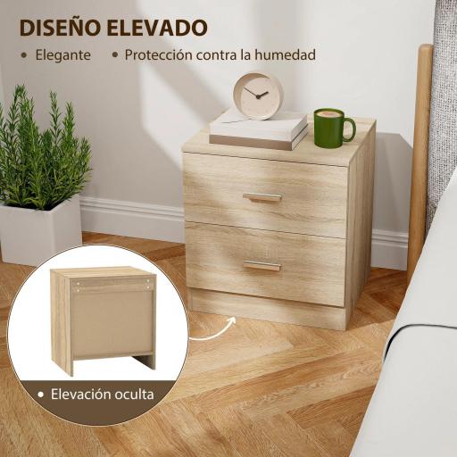 Mesilla de Noche con 2 Cajones Mesita Auxiliar para Salón Dormitorio Carga 30 kg 45x39,5x49 cm Natural [3]
