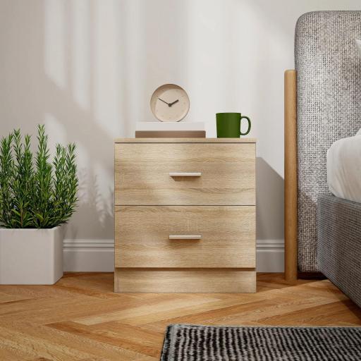 Mesilla de Noche con 2 Cajones Mesita Auxiliar para Salón Dormitorio Carga 30 kg 45x39,5x49 cm Natural [6]