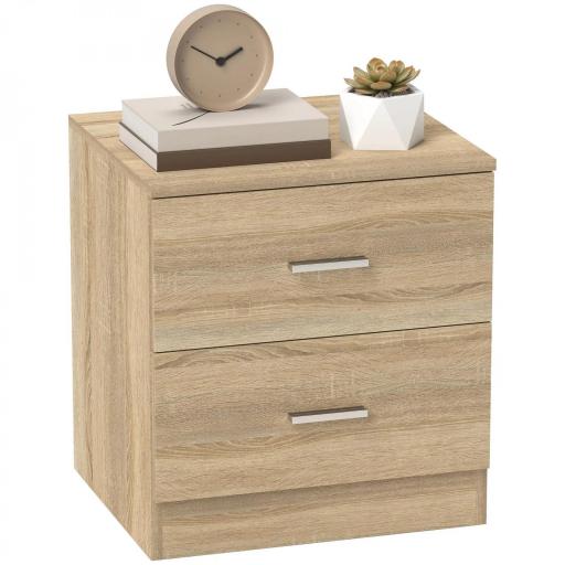 Mesilla de Noche con 2 Cajones Mesita Auxiliar para Salón Dormitorio Carga 30 kg 45x39,5x49 cm Natural [10]
