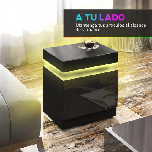 Mesilla de Noche con Luces LED 2 Cajones y Control de APP Mesa de Noche para Dormitorio Salón 45x35x52 cm Negro [5]