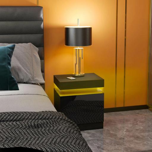 Mesilla de Noche con Luces LED 2 Cajones y Control de APP Mesa de Noche para Dormitorio Salón 45x35x52 cm Negro [6]